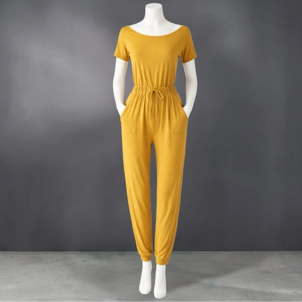 Capella Mustard Two-Way Shoulder Drawstring Jumpsuit